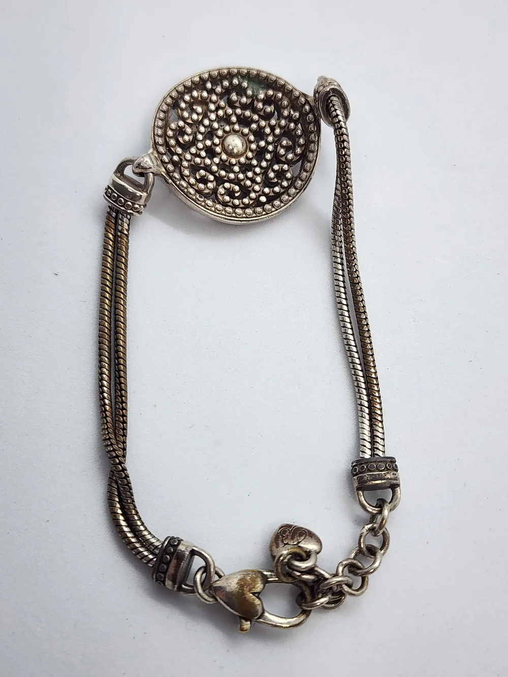 Retired Brighton Illumina Crystal Medallion Silver Plated Double Chain Bracelet